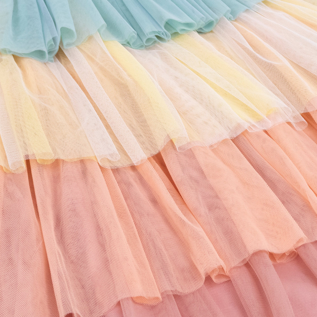 Abito Estivo Bambina HUGS IDEA – Maniche Corte, Spalle Scoperte, Fantasia Musica E Fiori, Avocado