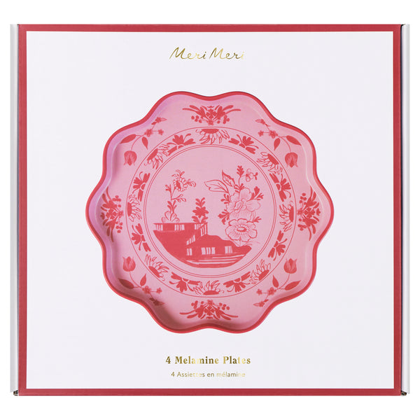 Our reusable plates are made from melamine, in a pretty pink shade with a botanical print transfer, ideal for garden parties and afternoon tea. Image3