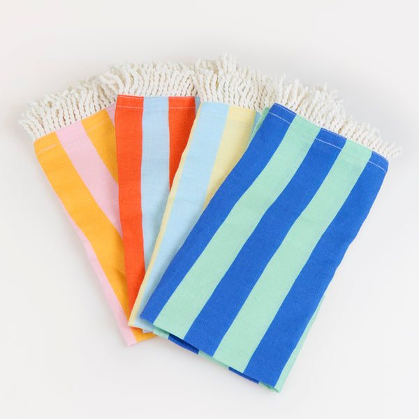 Our fabric napkins, made with a linen and cotton blend, have 4 vibrant striped colourways, perfect to add elegance to any meal. Image1