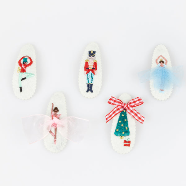 Our felt Christmas hair clips feature iconic Nutcracker characters, embroidered with embellishments, for a stylish look. Image4