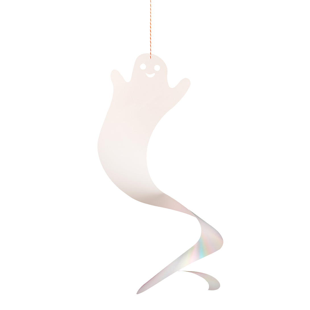 Our ghost decorations, with silver holographic foil, are perfect to add to your Halloween hanging decorations, designed to spin for great effect. Image5