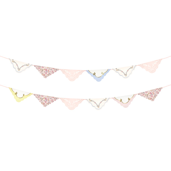 Our pretty garland set features floral pennants and pink velvet ribbons for hanging, perfect as bridal shower decorations and elegant gatherings. Image3