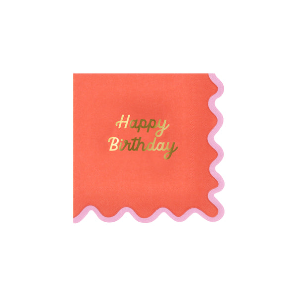 Our birthday napkins, made from paper in a small size, feature four bright colourways, a ricrac style edge, and a shiny gold foil Happy Birthday. Image5