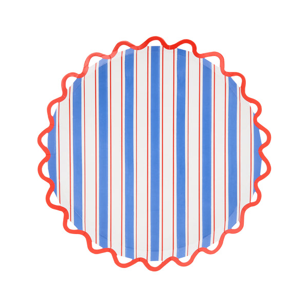 Our side plates, made from paper with a wavy edge, feature bright nautical stripes in red, blue and white, ideal for summery gatherings. Image4