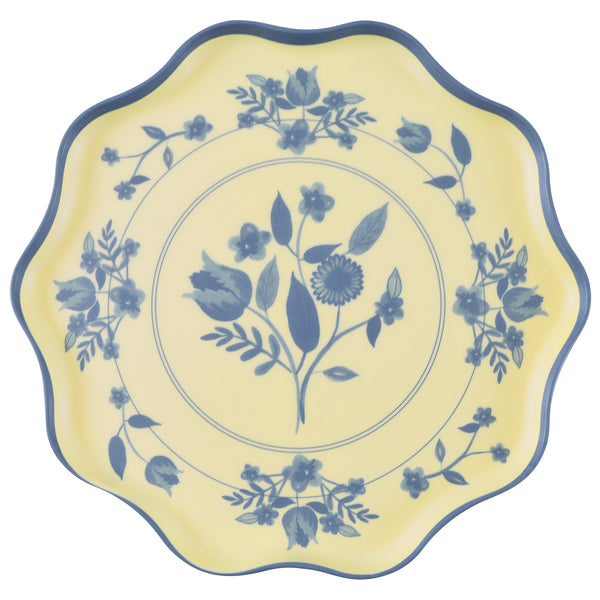 Our large reusable plates, made from practical melamine, come in four pastel shades with a cobalt blue botanical print transfer. Image6