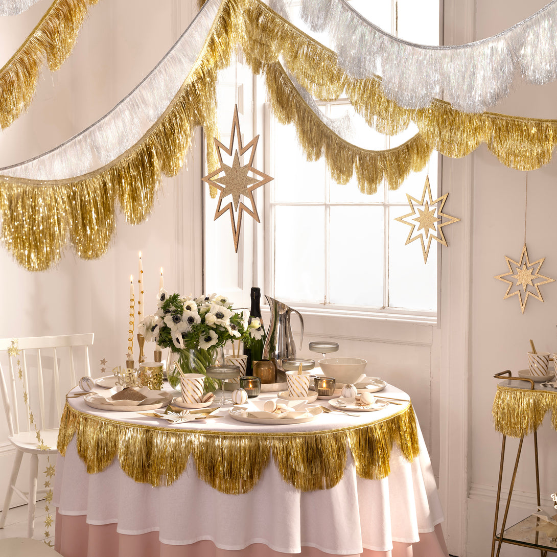Use our gold tinsel garland to make your Christmas and New Year parties look so festive. Image2