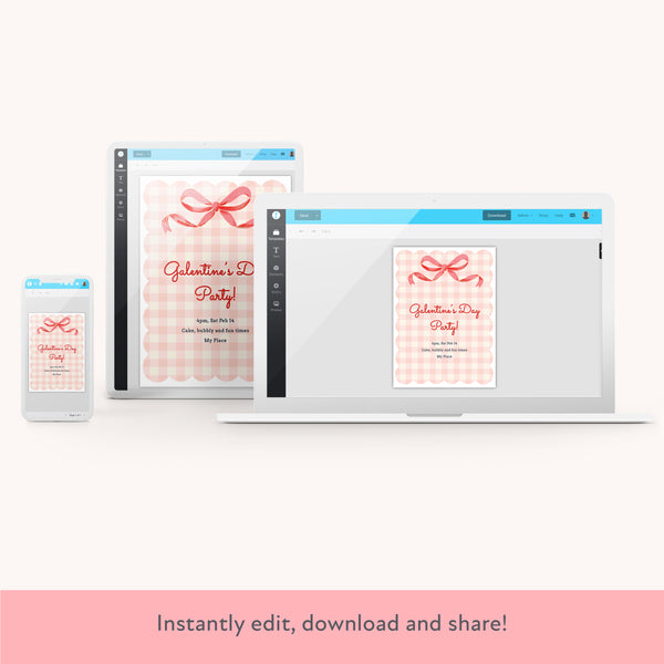 Gingham Bow Download & Print Invitation Image2