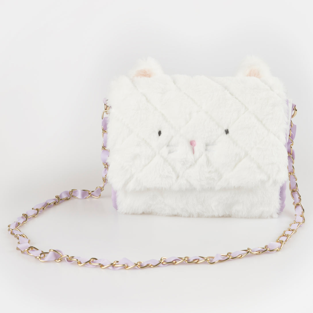 Kids accessories are meant to be fun, and our cat handbag crafted from soft plush is fun and chic.