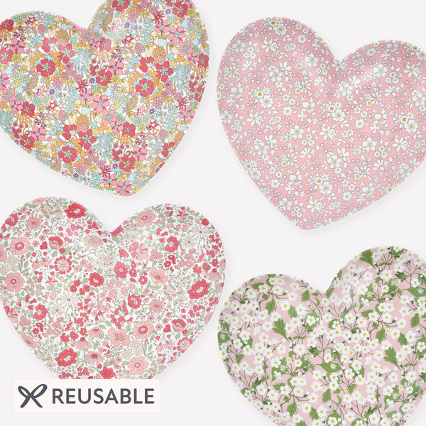 Use our reusable plates, in heart-shaped designs with Liberty designs, to add to your Valentine's Day decor. Image1