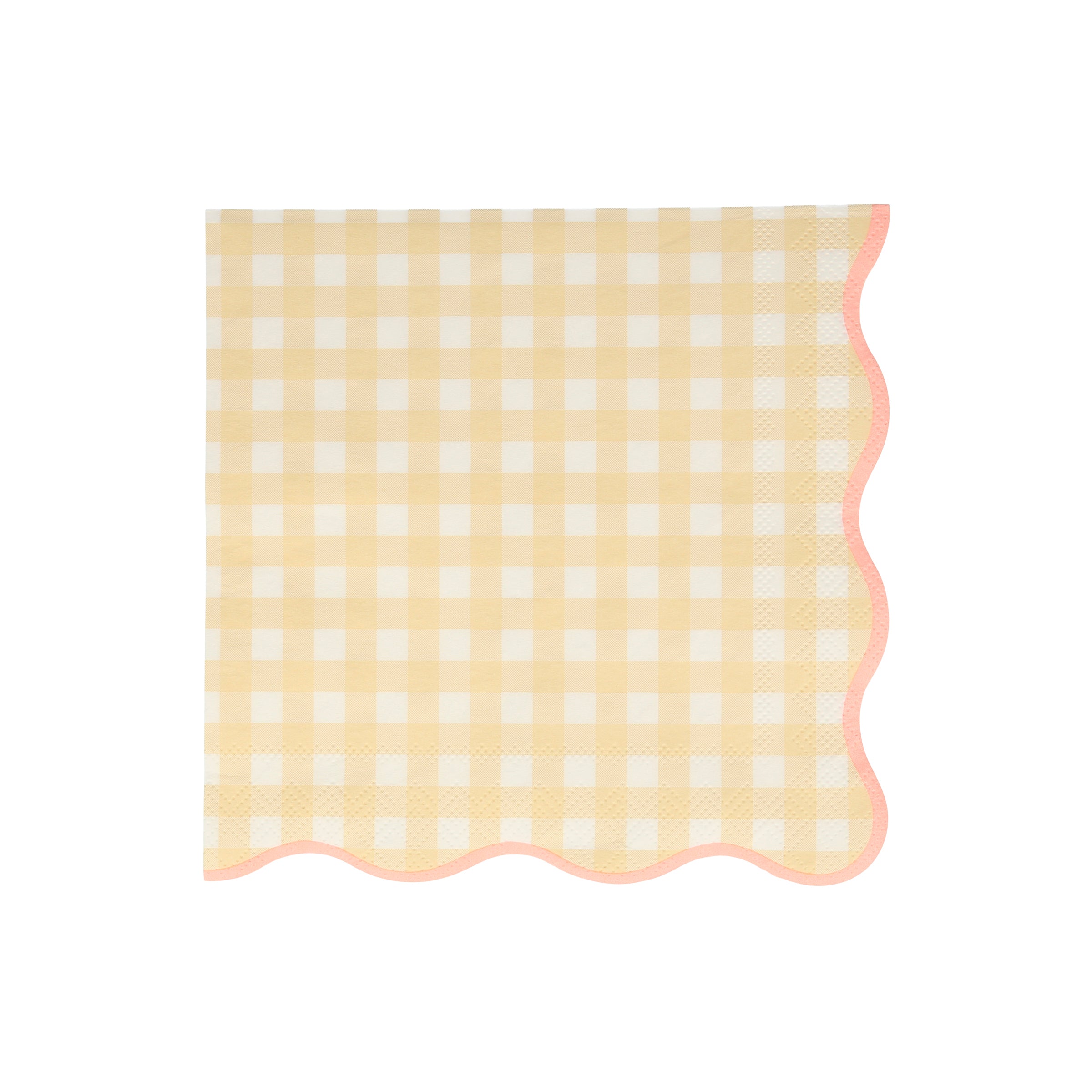 Our disposable napkins with a gingham print and scalloped edge will look amazing on your party table.