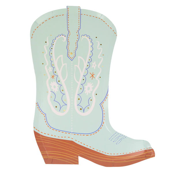 Our paper plates, in the shape of colourful cowboy boots, are perfect for a Western party. Image1