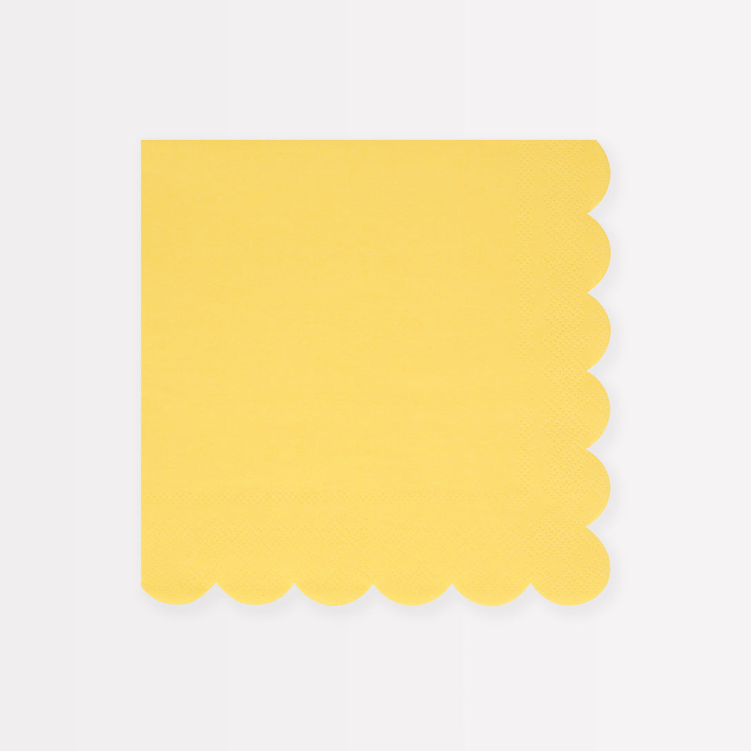 Our paper napkins, in bright yellow, have a stylish scalloped edge - ideal for baby showers or birthday parties.