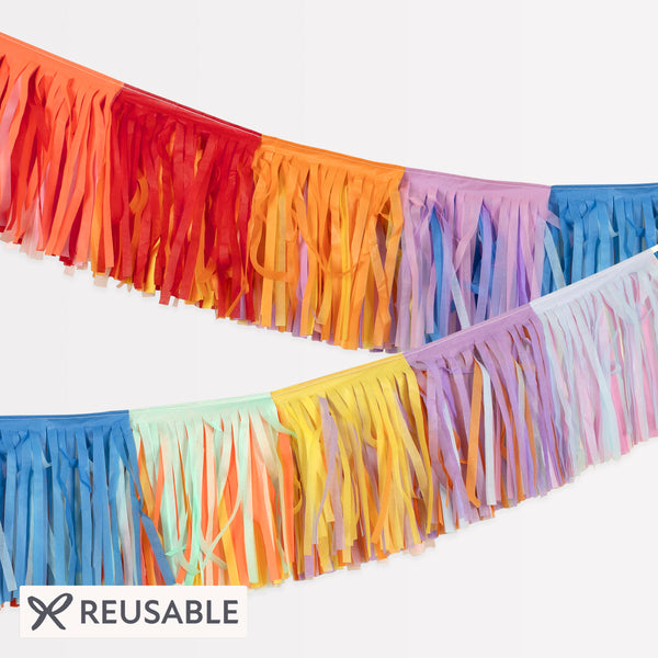 Our colourful garland, create with tissue paper fringes, adds brightness and texture to party walls and tables. Image1