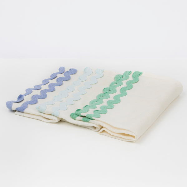 Our linen napkins are designed as reusable napkins, and have ric rac details. Image6