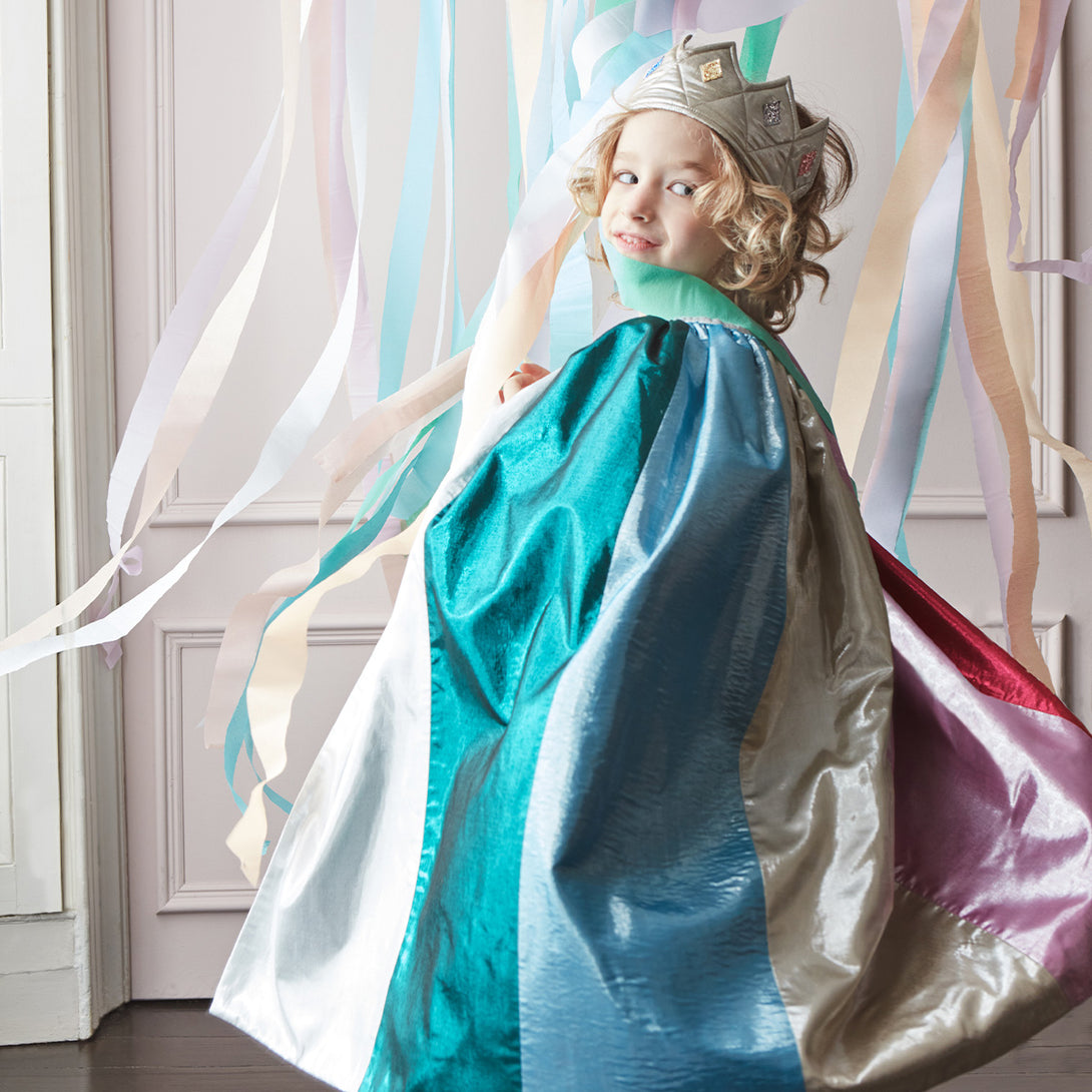 Our lamé metallic fabric cape in 6 colours is perfect for dress up for kids.