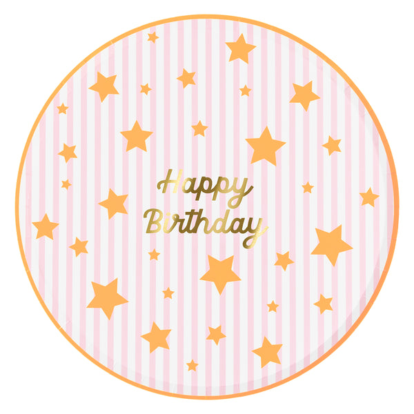 Our paper birthday plates, in a large dinner plate size, feature a shiny gold foil Happy Birthday message with stripes and neon stars, joyful! Image4