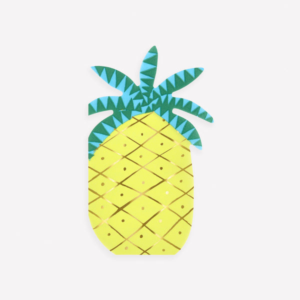 Add fun and style to a tropical party, or jungle party, with our paper napkins shaped liked pineapples with shiny gold foil details. Image1
