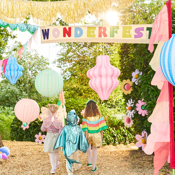 Our striped blue paper lanterns are the perfect hanging decorations for baby showers, birthday parties or all year decorations. Image2