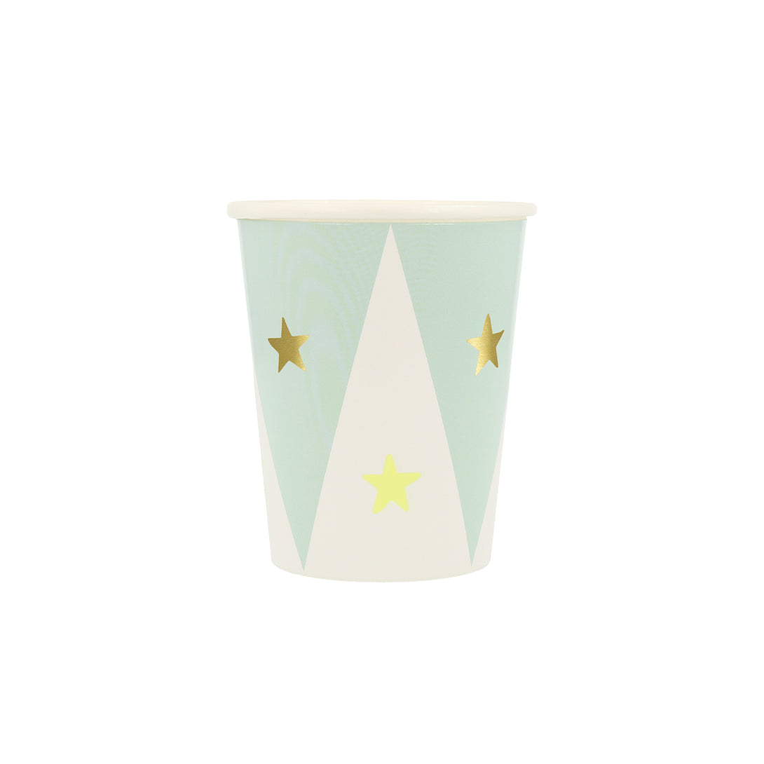 Our circus cups are perfect for a circus themed party, with bright colours and shiny gold foil stars.