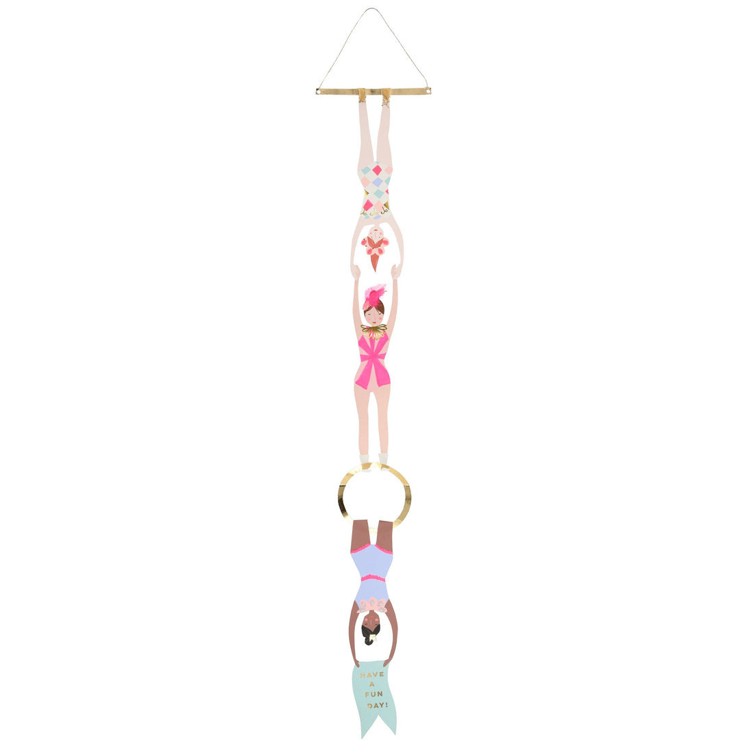 This birthday card is also a hanging decoration, featuring two acrobats so is perfect for a circus themed birthday party.