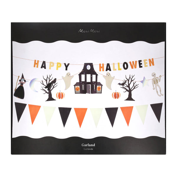 Big is better, especially when it comes to our large Halloween hanging decoration, with a haunted house, 3D honeycomb, icons and flags. Image3