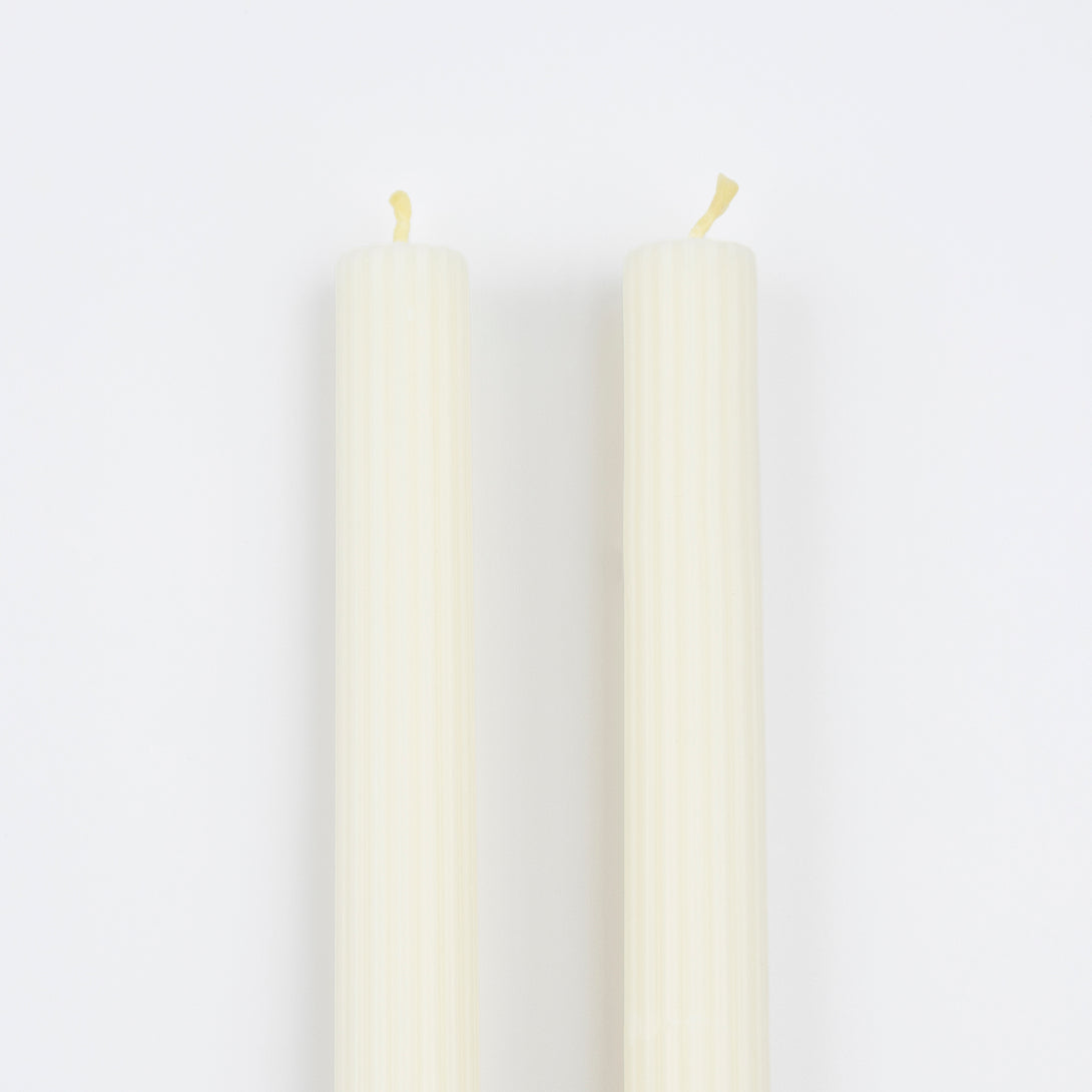 Our party candles, in a classic ivory shade with ridged details, look stunning on the mantel or party table.