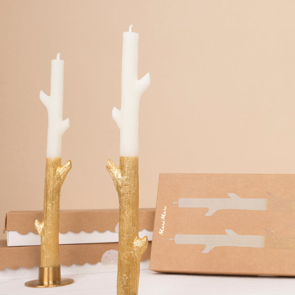 Our tall candles, in the shapes of sticks, are gold ink dipped for a really special effect - a fabulous host gift or Christmas table decoration.