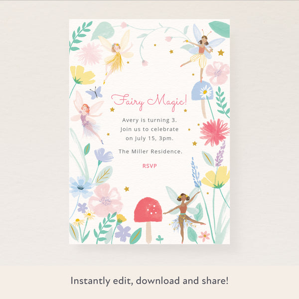 Our fairy birthday party invitations are easy to personalise and download.