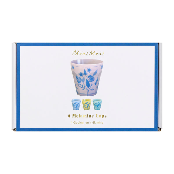 Our reusable melamine cups come in four pastel shades with a blue botanical print transfer, ideal for baby showers or bridal showers. Image4