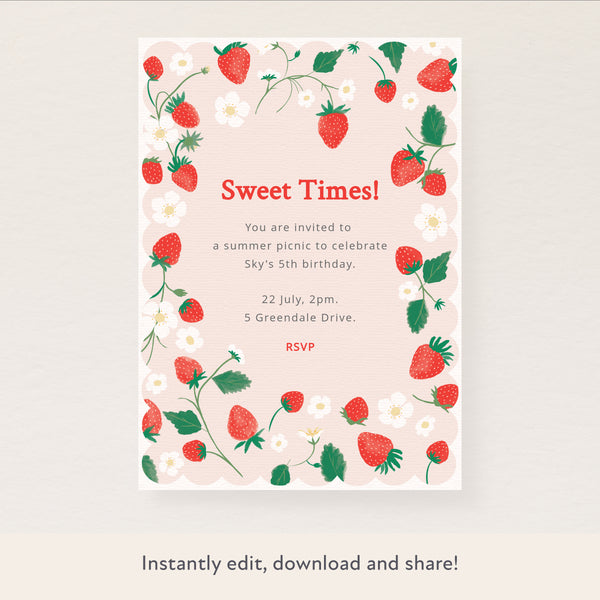 Strawberries Download & Print Invitation