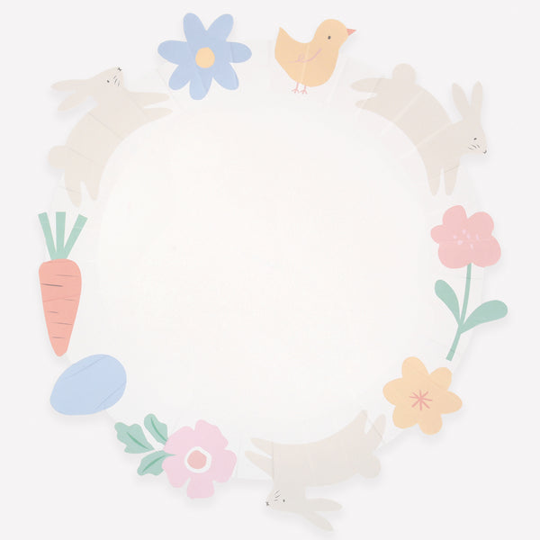 Add to your Easter tableware with our beautiful paper plates featuring Easter icons in soft springlike tones, ideal for all ages. Image1
