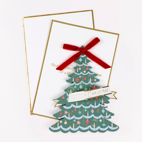 Our Christmas tree card is a statement 3D shape and is topped with a red velvet bow for a chic look, perfect to send to a special someone. Image2