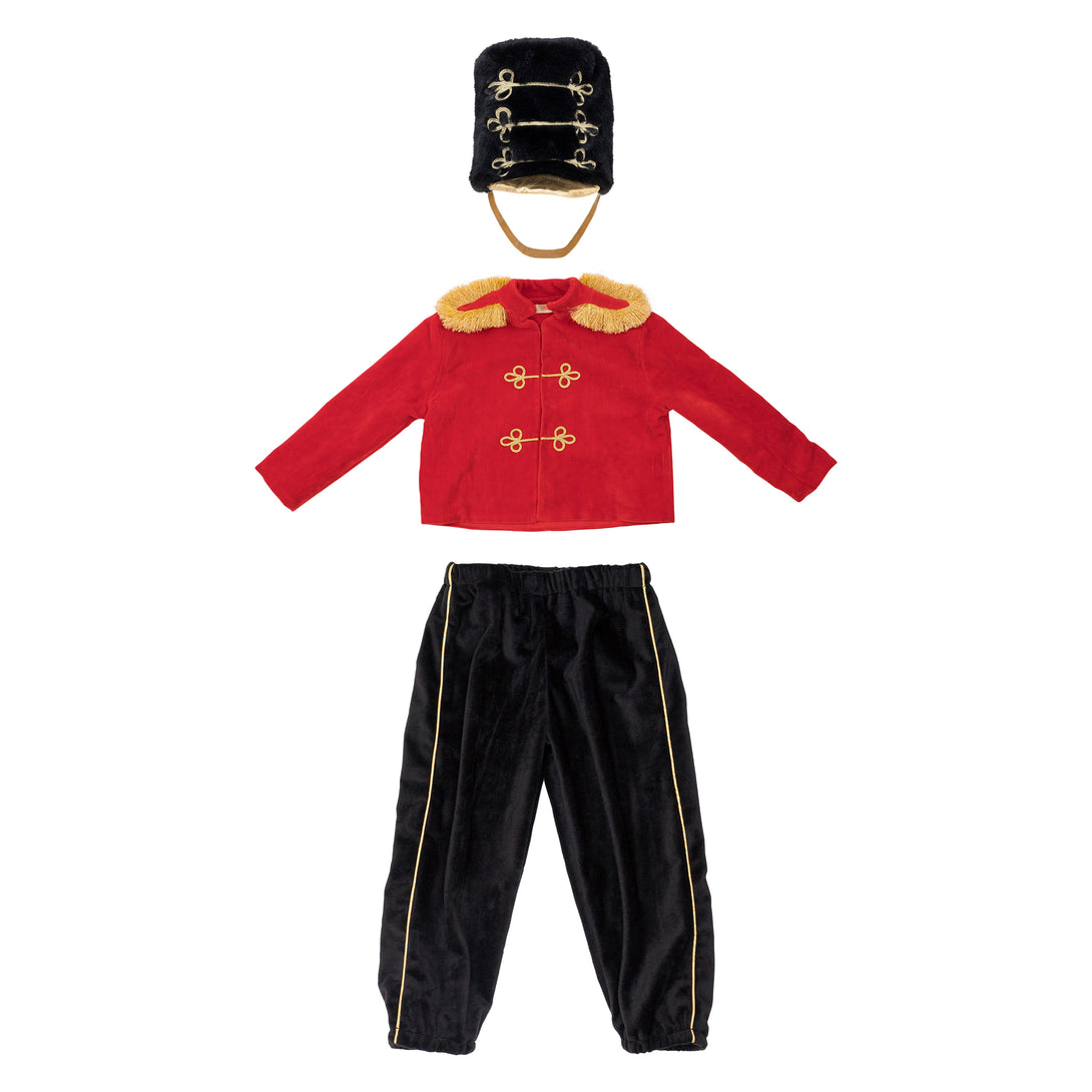 Our drummer boy soldier costume is crafted from soft velvet and plush, a traditional Christmas costume for kids.