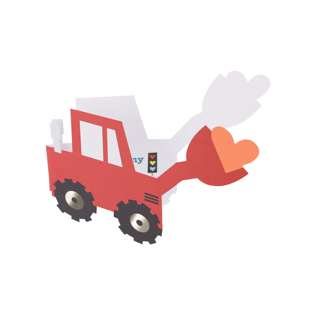 Our Valentine's cards for kids set include brightly coloured trucks and Valentine's stickers.