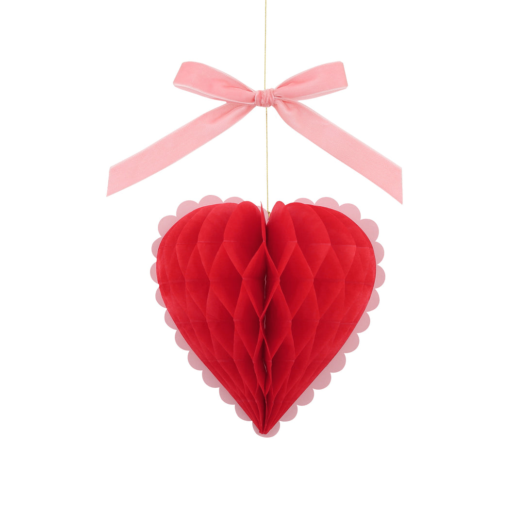 Our Valentine's hanging decorations, 3D honeycomb hearts in pink, red and cream with velvet ribbons, are perfect to set the scene for love Image3