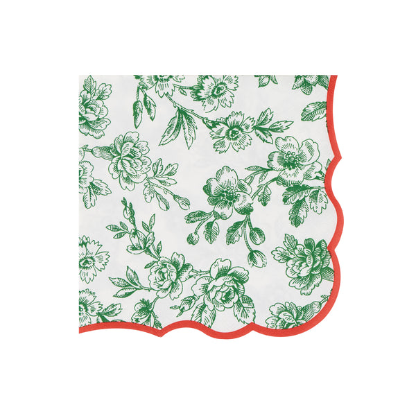 Our large Christmas paper napkins, made from 3-ply paper, feature an elegant Toile de Jouy design in red and green with coordinating borders. Image3
