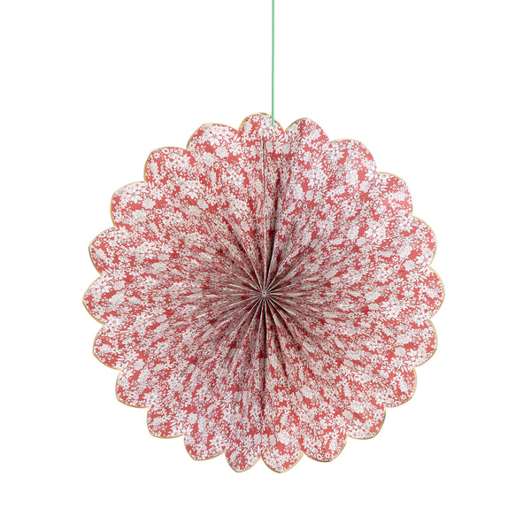 Our Christmas hanging decorations set features 3 paper Liberty floral print pinwheels with velvet hanging ribbons, perfect for an elegant look. Image6