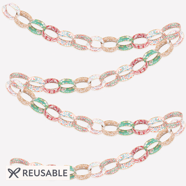 Use our paper chain garland, with Liberty prints in festive colours, as the ideal Christmas hanging decorations. Image1