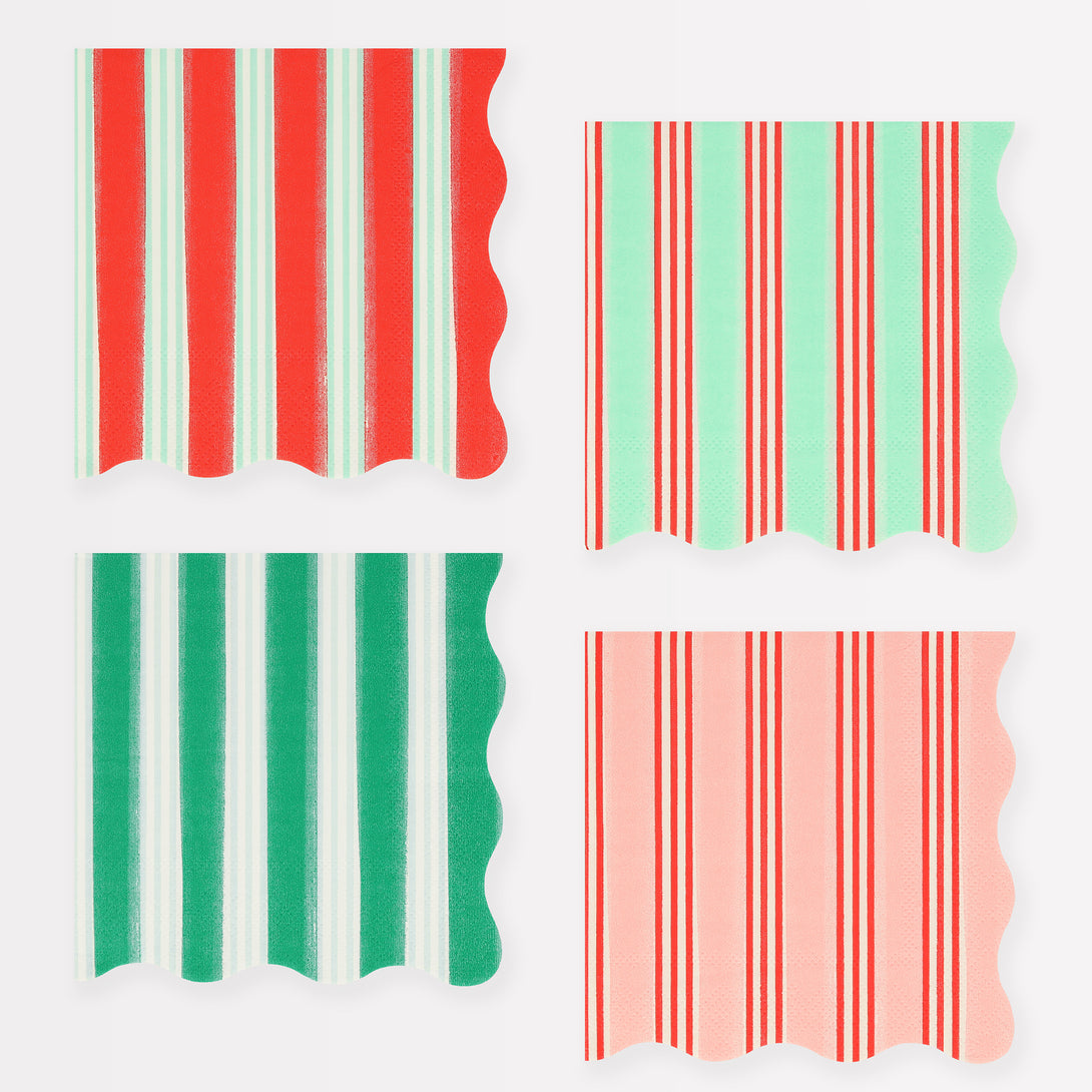 Our small party napkins, with festive coloured stripes, will look amazing at your Christmas dinner or Christmas cocktail party.