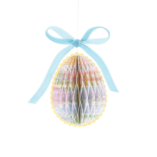 Our Easter egg decorations are made from honeycomb paper with Liberty floral designs, scalloped edges and velvet bows for luxe look. Image6