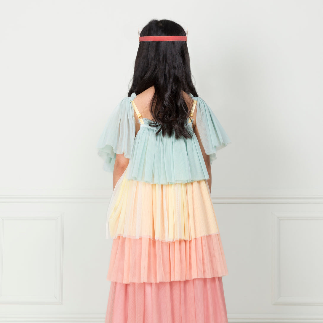 This princess costume for kids is made from colourful tulle layers and comes with a gold princess crown. Image6