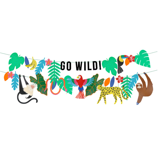 Make a jungle party look amazing with our special paper garland set featuring jungle animals, plants and leaves for a vibrant effect. Image3