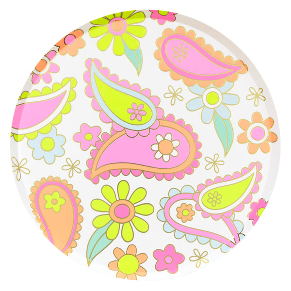 Our dinner plates, made from paper, feature vibrant flower power designs in psychedelic colours, ideal for 70s parties and cocktail parties. Image7