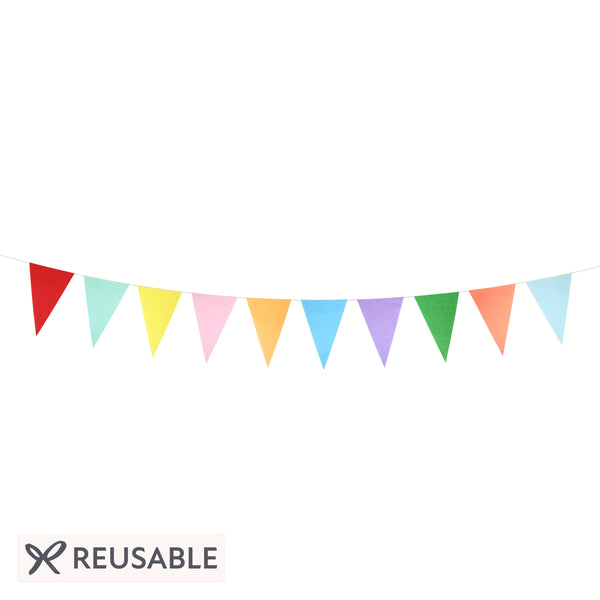 Our paper garland set includes 2 flag garlands in 10 bright colours, ideal for birthday party decorations. Image1