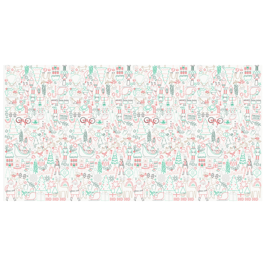 Our Christmas tablecloth is a paper tablecloth with Christmas icons to colour in, for lots of fun.