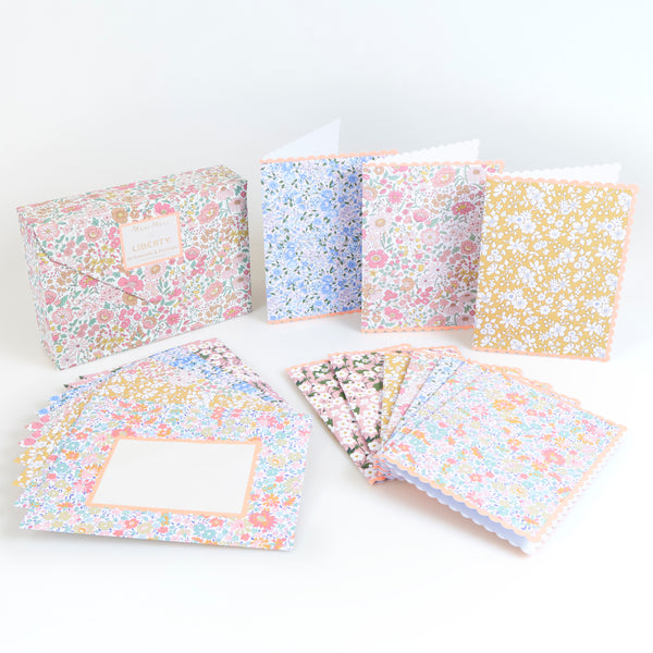 Our Liberty notecards set features blank notecards and matching envelopes with Liberty print designs, presented in a rigid box. Image1