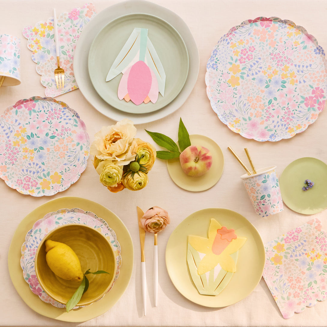 Our side plates are small paper plates with a pastel flower design, and will look so pretty on your party table.