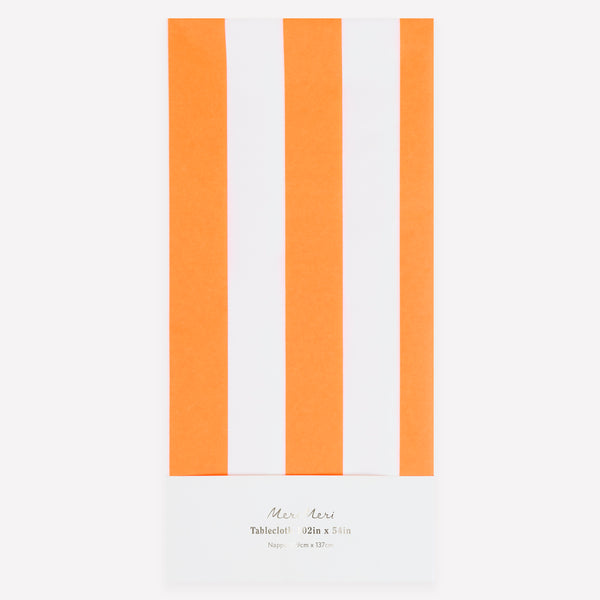 Add protection and style to your Halloween party table with a paper tablecloth with classic Halloween colours of orange and white. Image1