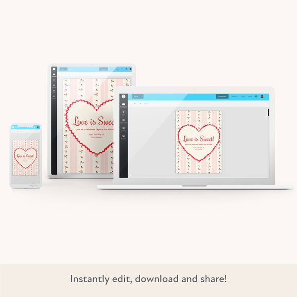 Vintage Rose Heart Download & Print Invitation Image2