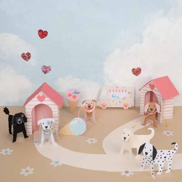 Our cute Valentines cards feature a 3D dog with dog house and pretty friendship bracelets. Image2